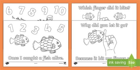 1, 2, 3, 4, 5 Once I Caught a Fish Alive Colouring Sheets