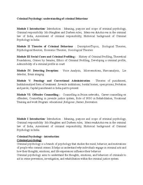 Criminal Psychology (PSY 301): Understanding Criminal Behavior and ...