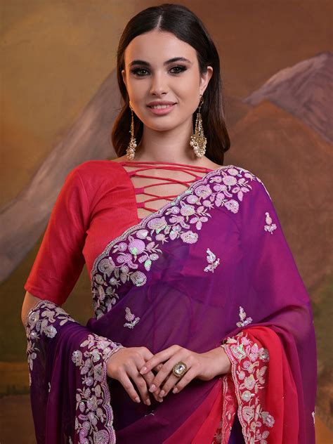 Buy Ombre Pure Georgette Festive Saree With Blouse Piece 95735 Online ...