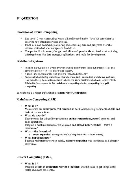Unit1 cc - bbjj - 1 ST QUESTION Evolution of Cloud Computing The term ...