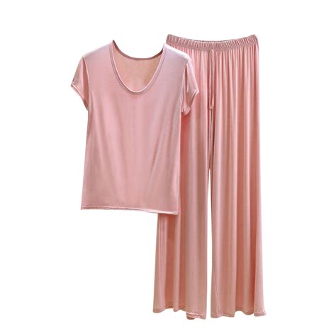 Women's Modal Pajama Sets Soft Short Sleeve Tops and Wide Leg Pants ...