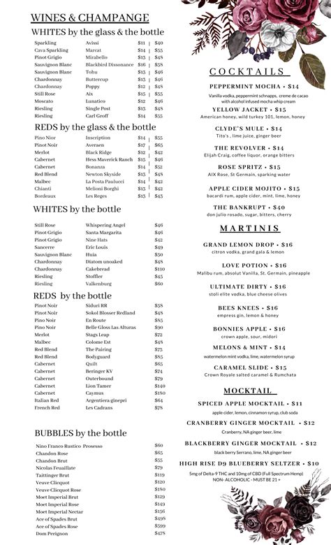 Menu | Rooftop Lounge at Bonnie and Clyde Lounge