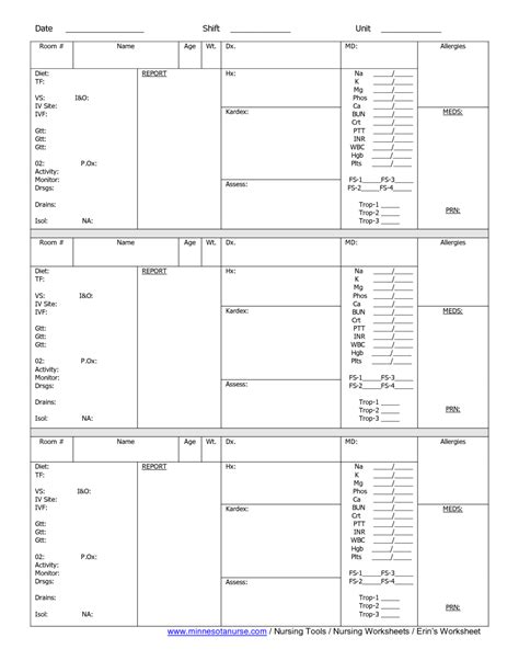 Free Printable Nursing Report Sheet