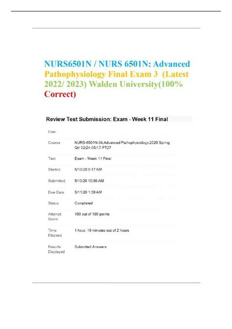 NURS6501N / NURS 6501N: Advanced Pathophysiology Final Exam 3 (Latest 2022/ 2023) Walden ...