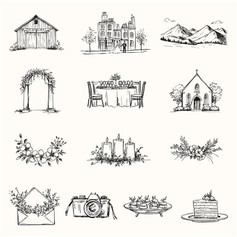 Elegant Wedding Illustration Bundle, Floral & Venue Graphics for ...