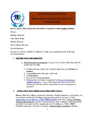 Fillable Online Military Motor Vehicle Form Packet - Walton County Tax ...