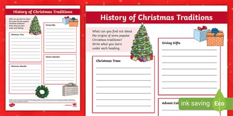 History of Christmas Traditions Fact File Template - Twinkl
