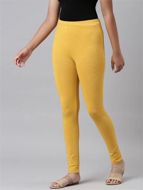 Girls Solid Golden Yellow Ankle Length Leggings