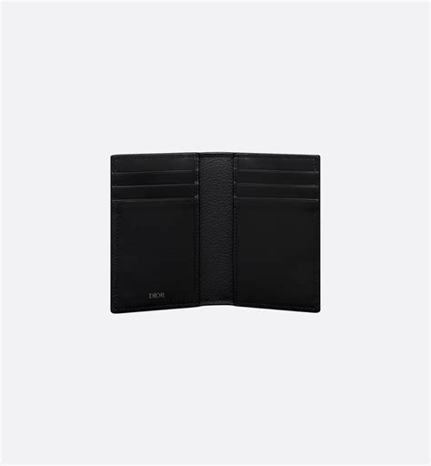 Saddle Vertical Bifold Card Holder Black Grained Calfskin Marquetry | DIOR