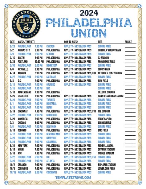 Printable2024 Philadelphia Union Soccer Schedule