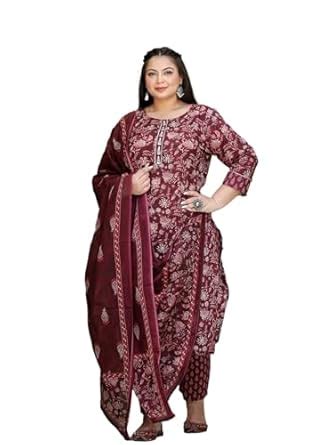 YUFTA Women Maroon Ethnic motifs Straight Plus Size Kurta Trouser And ...