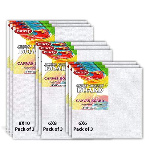 Variety Canvas Cotton Canvas Board Medium Grain 8 X 10, 6X8, 6X6 Combo ...