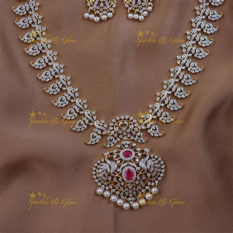 Radiant Mango Peacock Necklace Festive Set – Sparkle and Glow