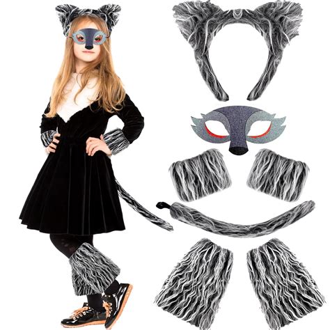 Buy GraGra Wolf Costume for Kids, 7 PCS Animal Cosplay Set with Furry ...