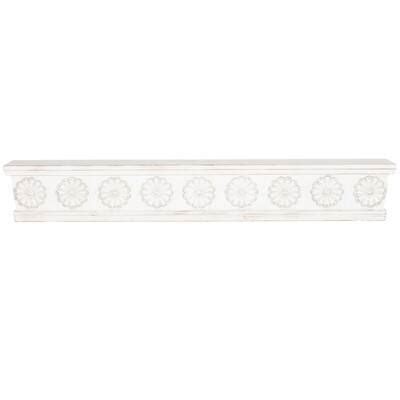 White Wooden Floral Room Wall Shelf with Brown Distressing, Size: 60" x ...