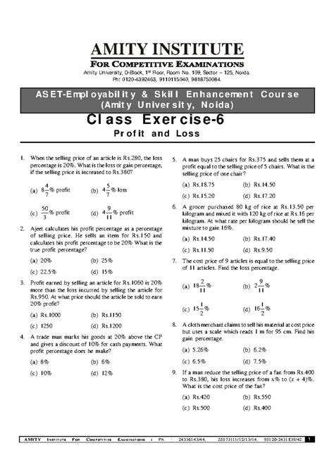 Class-6 Profit & Loss Done - AMITY INSTITUTE FOR COMP ETITIVE EXAM ...