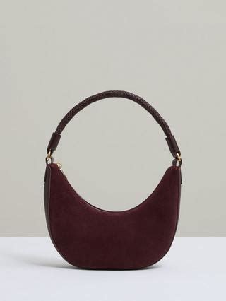 Reiss Wallace Suede & Leather Half Moon Shoulder Bag, Oxblood