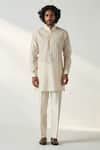 Buy Ivory Chanderi Silk Piping Ajal Pintuck Detailed Kurta With Pant ...