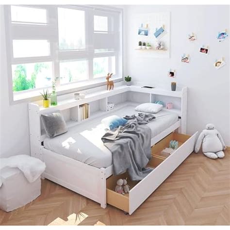 DEINPPA Twin Size Bookcase Bed, L Shape Captain Bed India | Ubuy