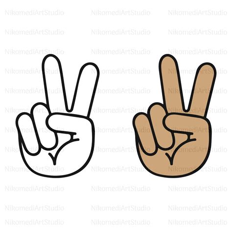 Hand Peace Sign SVG Cut File for Cricut, Silhouette, Line Drawing Peace ...