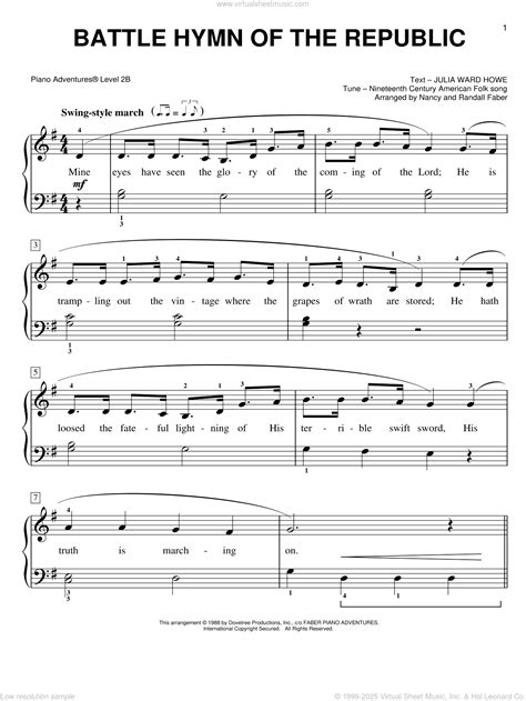 Steffe - Battle Hymn of the Republic sheet music for piano solo