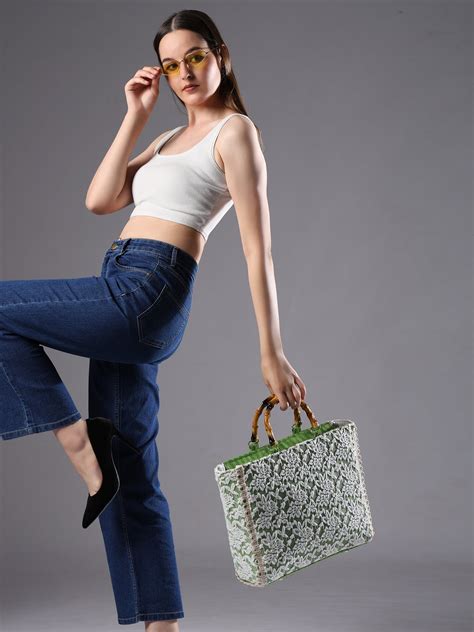 Ensac Women Handcrafted Lace Bag | Premium Fabric, Bamboo Grip & Fresh ...