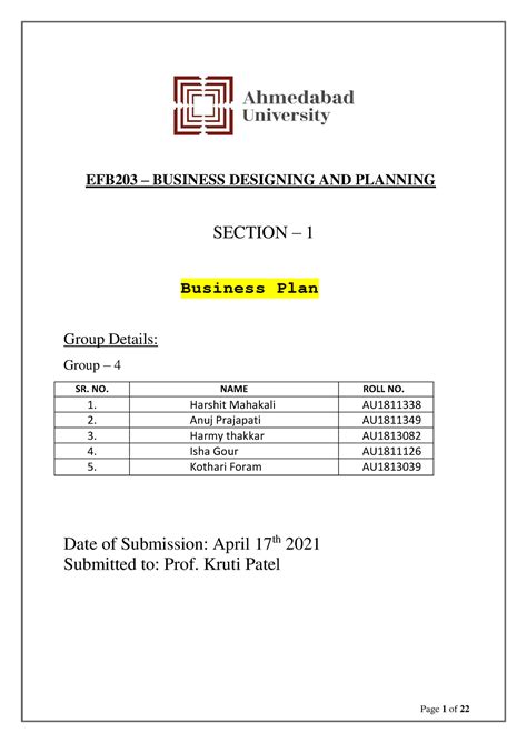 Group 4 Business Plan - EFB203 – BUSINESS DESIGNING AND PLANNING ...
