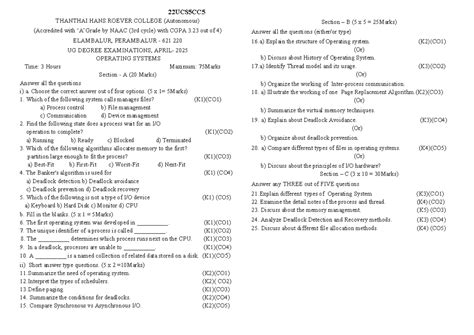 22UCS5CC5 & 23PCS1CC2 Operating Systems & Object Oriented Analysis Exam ...