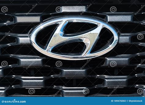 The Emblem of the South Korean Automobile Company `Hyundai`. Minsk, Belarus. July 5, 2020 ...