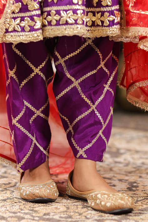 Shop Purple-Red Dupion Silk Gota-Dori Work Anarkali Set- Elegant Ethnic ...