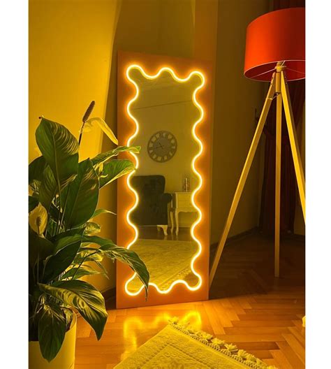 Lighted Wavy Floor Mirror, Funky Standing Mirror, Led Full Length ...