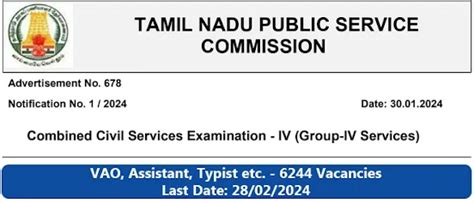 TNPSC Group 4 Recruitment 2024, 6244 Vacancies, Apply Online Last Date ...