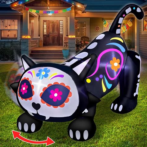 Amazon.com: [ Shakable Head ] 5 Ft Day of The Dead Halloween Inflatables Skeleton Black Cat with ...