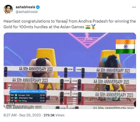 Oops! Asha Bhosle Congratulates Hurdler Jyothi Yarraji For 'Winning ...