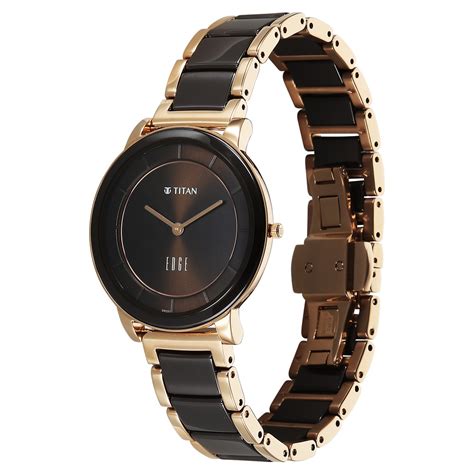 Buy Online Titan Edge Melange Quartz Analog Brown Dial Rose Gold Steel ...