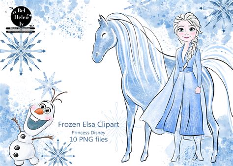 A beautiful clipart image featuring Frozen's Elsa with a horse and Olaf ...