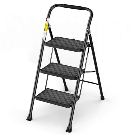 HBTower 3 Step Ladder, 3 Step Stool for Adults, 3 Step Ladder Folding ...