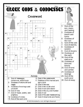 GREEK GODS & GODDESSES Crossword Puzzle Handout Fun Activity by Words ...