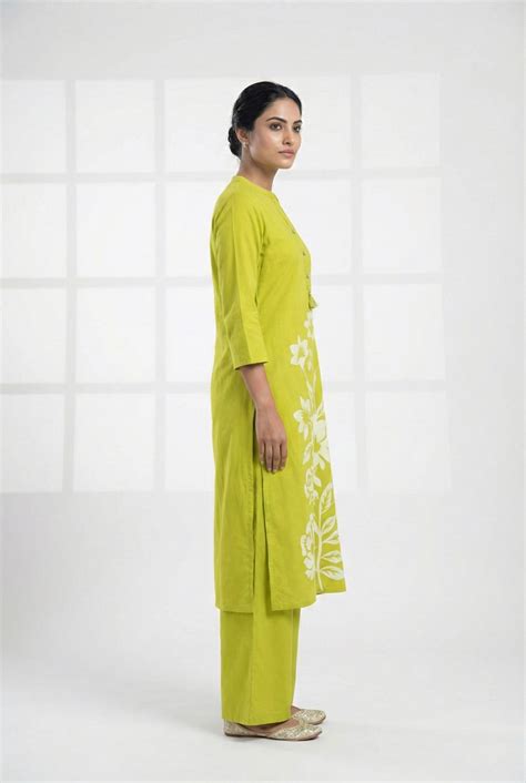 Lime Green Cotton Digital Print Two Piece Set – Neerus India