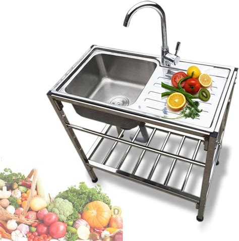 Stainless Steel Utility Sink Outdoor Sink Station Portable Sink Garage ...