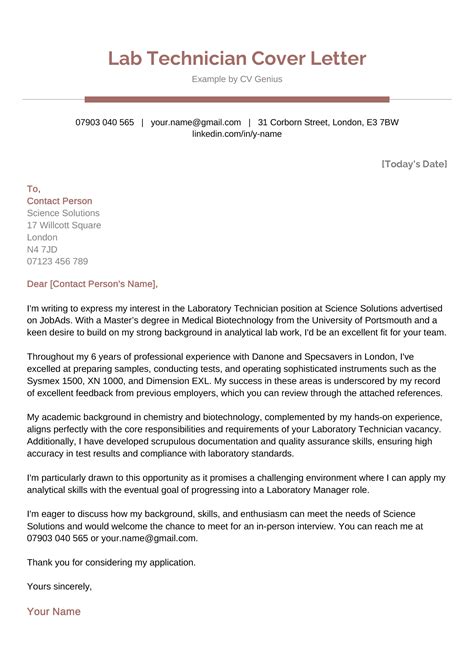 Lab Technician Cover Letter (Examples & Writing Tips)