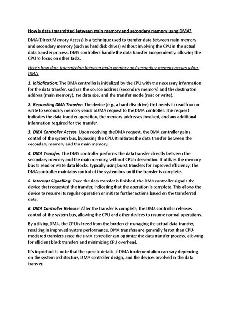 Data Transfer via DMA: Main Memory to Secondary Memory Explained - Studocu