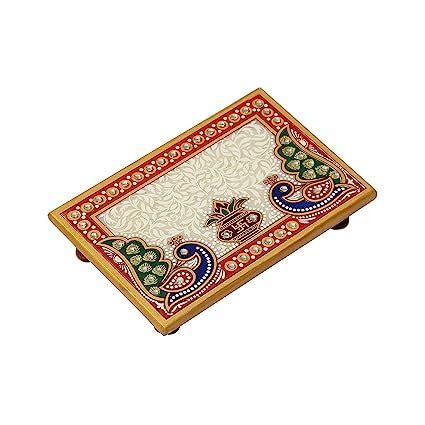 SHIVAKARI Peacock and Kalash Designed Rectangle Shape Marble Pooja ...