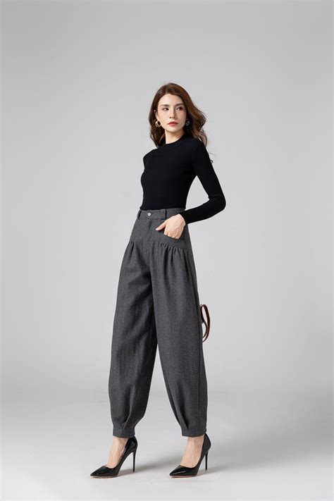 Wool Baggy Pants Women, Tapered Pants, Autumn Winter Pants, Long Pants ...