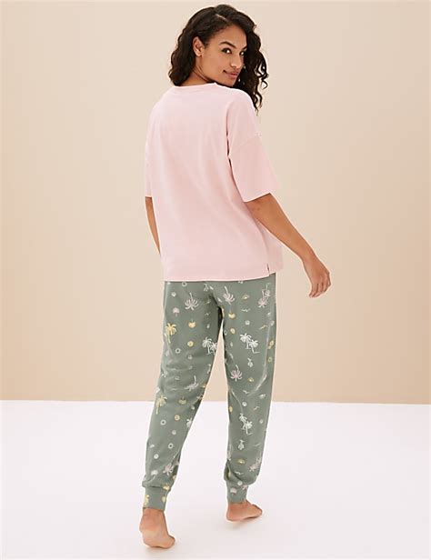 Buy Pure Cotton Palm Cuffed Hem Pyjama Bottoms at Marks & Spencer