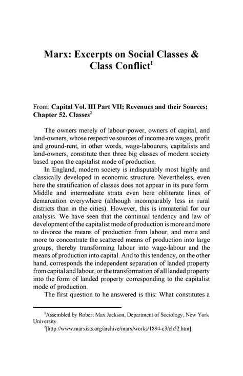 Marx on Social Classes & Class Conflict - Marx: Excerpts on Social ...
