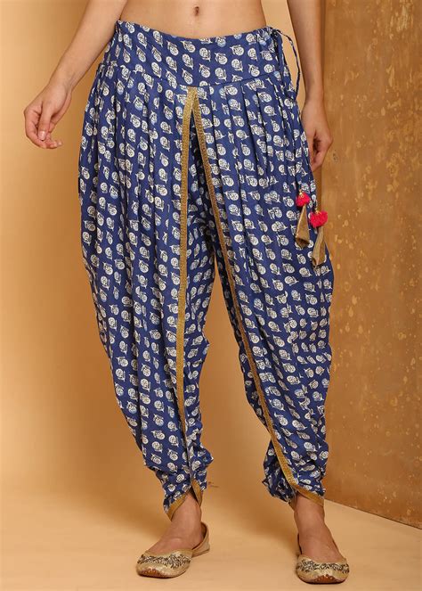 Get Gota Patti Trim Floral Printed Blue Dhoti Pants at ₹ 1799 | LBB Shop