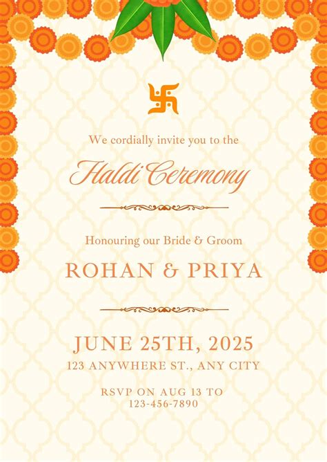 Free Haldi Ceremony Invitation Card Template Designs - Canva