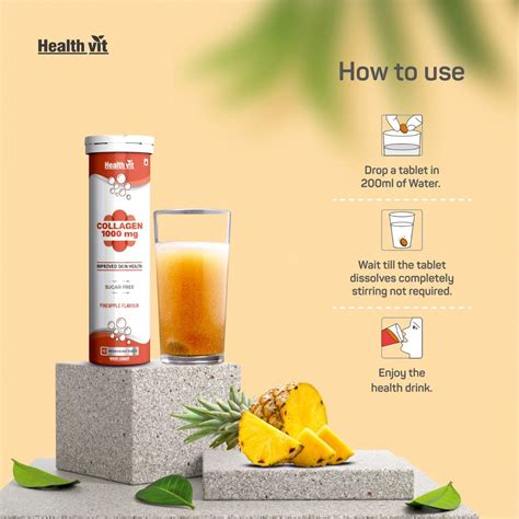 Healthvit Collagen 1000 mg Sugar Free Pineapple Flavour Effervescent ...