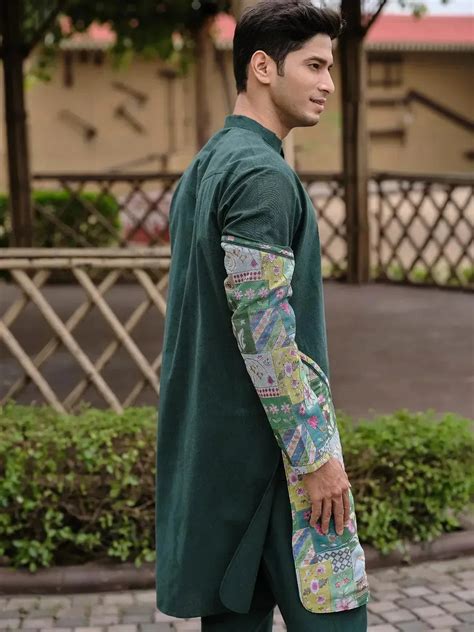 Dark Green Color Cotton fabric Digital Printed Embroidery work kurta ...